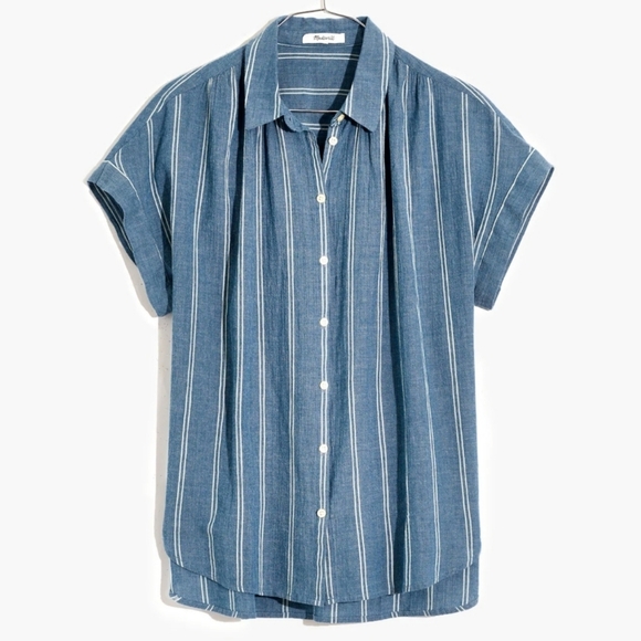 MADEWELL Central Shirt in Caspian Stripe, Blue, 100% Cotton, Oversized, S - Picture 2 of 14